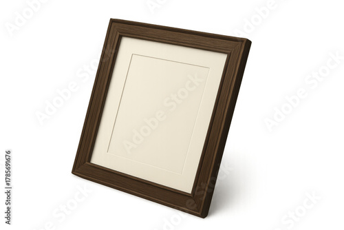 Empty wooden picture frame with a white mat and blank inner space, ready for customization. Transparent background provided