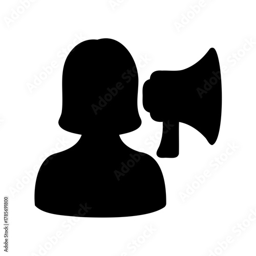 Person silhouette holding a megaphone for public announcement Vector, illustration