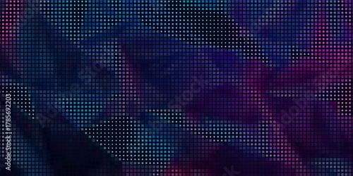 Digital texture. Trendy pattern with colorful elements for poster or banner. Horizontal halftone background with color squares for your design. Vector texture.