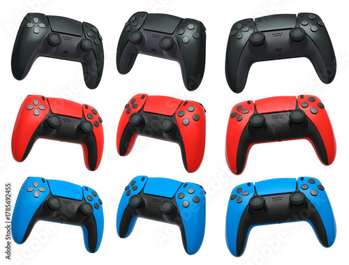 Collection of gaming controllers isolated on white background with clipping path