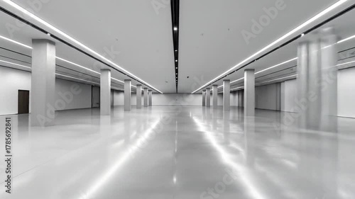 Modern architectural interior design of a spacious empty hall.