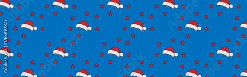 Santa hat and stars pattern on a blue background,