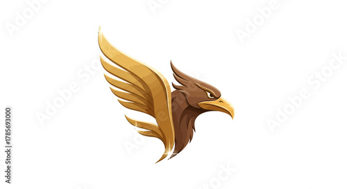 A fierce horned eagle emblem vector logo with sharp details and stylized feathers, representing power and dominance, designed with modern clean lines on a white background.