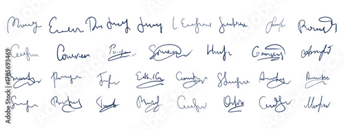 Photos Fake signature collection. Vector handwritten autographs.