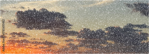 Halftone sky with photocopy effect. Grunge dotted clouds and grainy texture in vintage style.