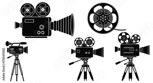 Vintage film camera vector illustration for movie production
