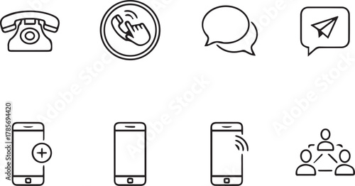 Call and Text A Collection of Minimalist Phone, Message, and Communication Icons for Seamless Connectivity and Interaction