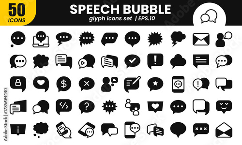 Speech bubble glyph icons set.Web glyph line icons collection related chat,message, speaking, talking, discussion.