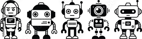 Robot character silhouette, cartoon bot, mechanical figure, futuristic icon, tech design, cad drawing, flat vector illustration, android shape, sci-fi graphic, AI concept