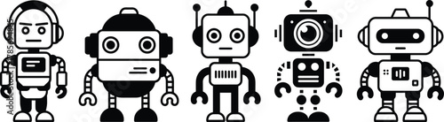 Robot silhouette, futuristic icon, mechanical figure, tech character, cartoon bot, cad drawing, flat vector illustration, AI design, sci-fi graphic, android shape