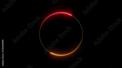 Neon circle loading animation on black background. neon line circular lens motion. Loop animation circle ring video footage.