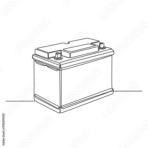 Car battery in minimal one-line drawing on white background