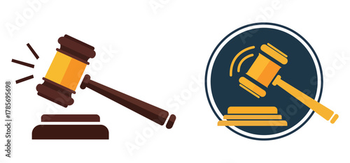 Gavel and block icon vector representing law justice court auction and judgement for legal services