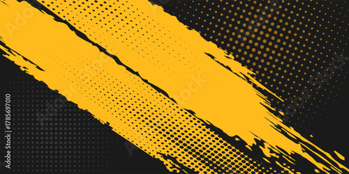 Poppuler Black and yellow abstract background with brushstroke and halftone sports