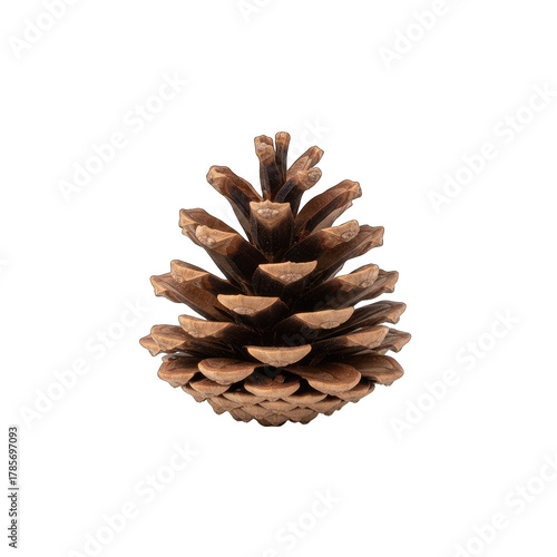 A Detailed Macro Photograph of a Single Brown Pinecone Covered in Sugary Frost Isolated on a Black Transparent Background