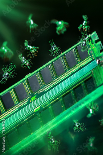 Wallpaper Mural The Architecture of Speed: Nanobots Interacting with Memory Chips, Emphasizing the Critical Role of Specialized Technology in Achieving Global Digital Accessibility and Educational Reach. Torontodigital.ca