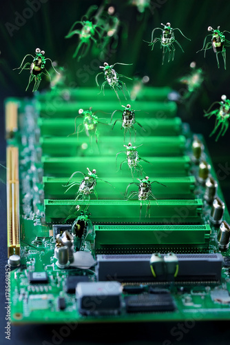 Wallpaper Mural Envisioning Tomorrow's Tech: Micro-Robots Actively Managing and Retrieving Critical Data, A Powerful Metaphor for STEM Education and the Interconnectedness of Complex Digital Systems. Torontodigital.ca