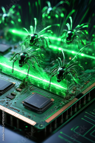 Wallpaper Mural Nanobots Dive Deep into RAM Modules, Symbolizing the Future of Hyper-Fast Data Retrieval and the Unseen Efficiency of Microscopic AI Systems in Modern Computing Architecture. Torontodigital.ca