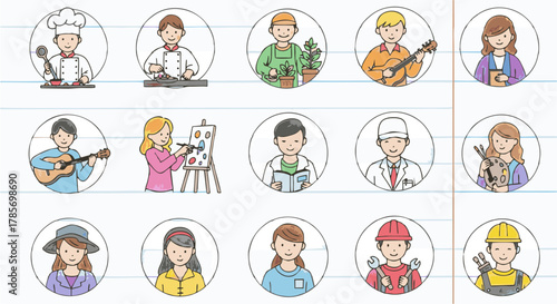 Collection of Diverse Profession Icons for Various Applications and Design Projects