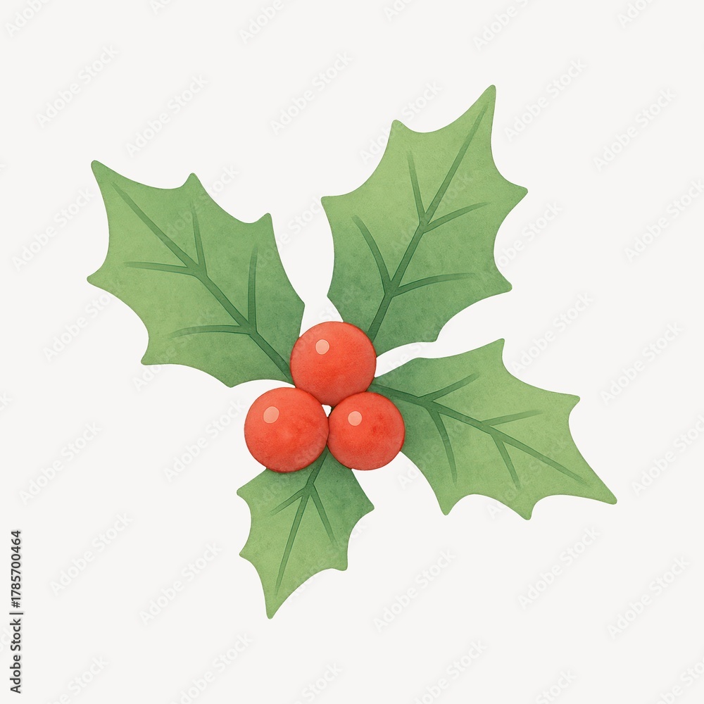 Fototapeta premium Festive holly leaves and berries.