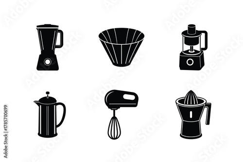 Stylish kitchen machines silhouettes for culinary design vector illustration