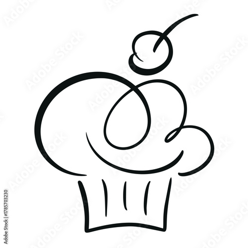 Minimal cupcake line art with cherry — bakery dessert logo vector illustration
