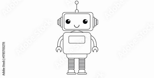 Cute robot line art  friendly cartoon bot character vector illustration