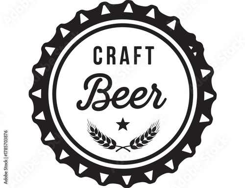 Craft beer emblem with wheat and star, isolated on white background