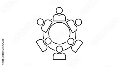 Group of people sitting around a table in a circular meeting, isolated on white background