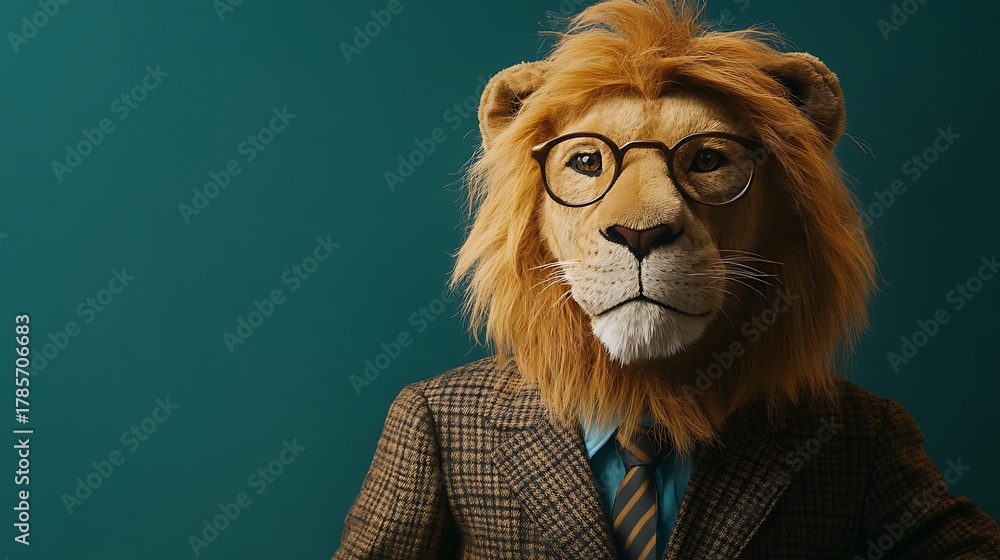 Stuffed lion dressed as a school teacher