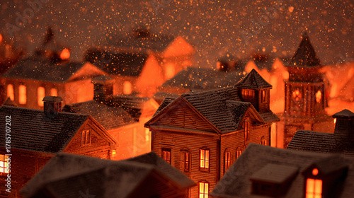 Wallpaper Mural Christmas frosted rooftops reflecting orange glow  Torontodigital.ca