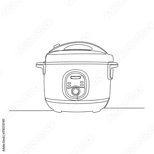 Electric rice cooker in one-line minimal drawing on white background