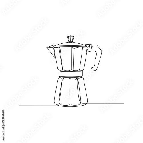 Moka pot coffee maker in one-line minimal drawing style