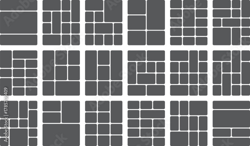 Multiple photo collage templates and grid layouts for web ui design blocks