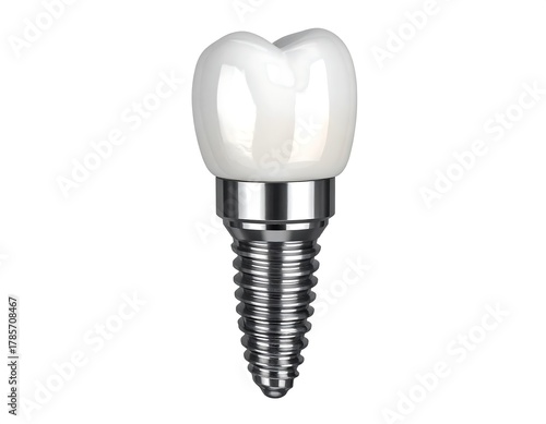 Close-up of a single human tooth with implant against a white background