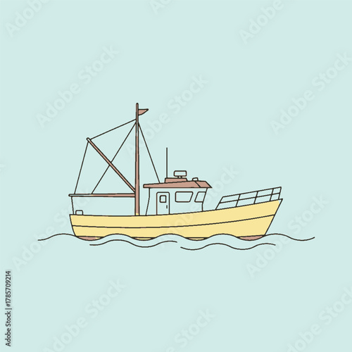 fishing boat on sea flas illustration set vector