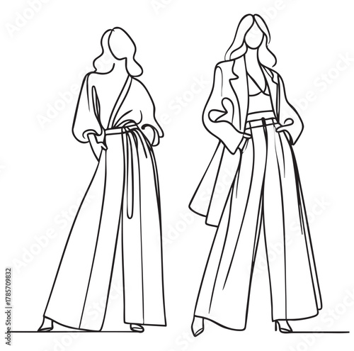 Fashion illustration. Girl in pants. Sketch