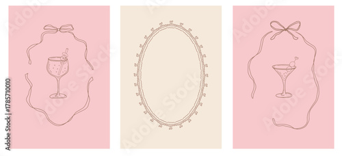 Minimalistic hand-drawn cocktail frames with delicate details. Ideal for posters, cards, or festive branding.