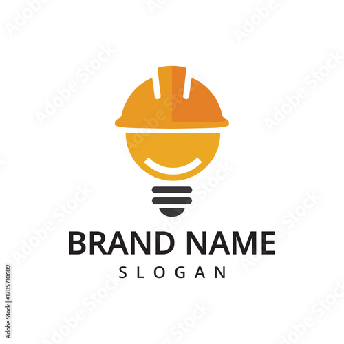Smart Worker Logo Template, Helmet With Light Bulb Illustration