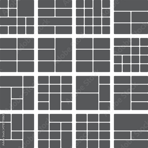 Photo collage grid layouts and various picture frame templates for design