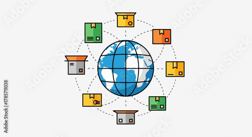 Cross Border E-Commerce Shipping Icon — Flat Global Logistics Vector