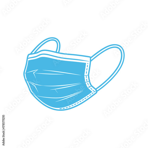 A simple, stylized illustration of a blue surgical face mask with white elastic ear loops.