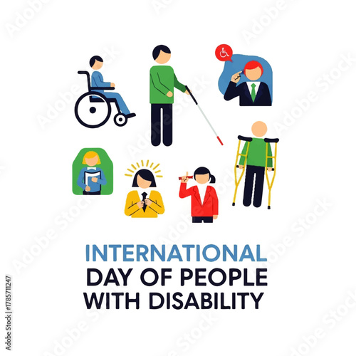 Symbolic representation of individuals with various disabilities, promoting inclusivity and awareness.