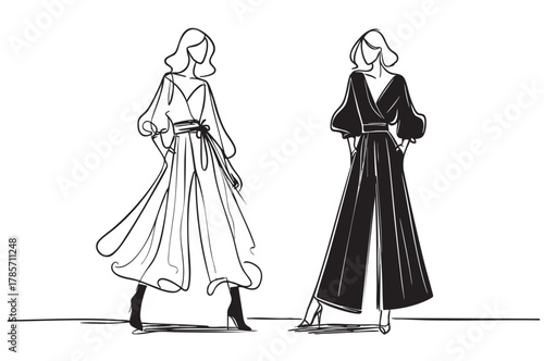 Fashion models. Sketch. Woman in dress