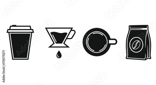Modern coffee icons for cafe branding and beverage design