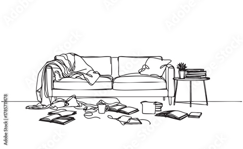 line sketch dirty living room