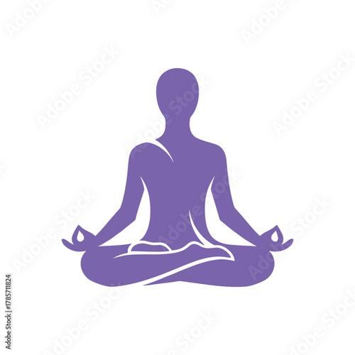 A purple silhouette of a person in a lotus position, representing meditation and inner peace.