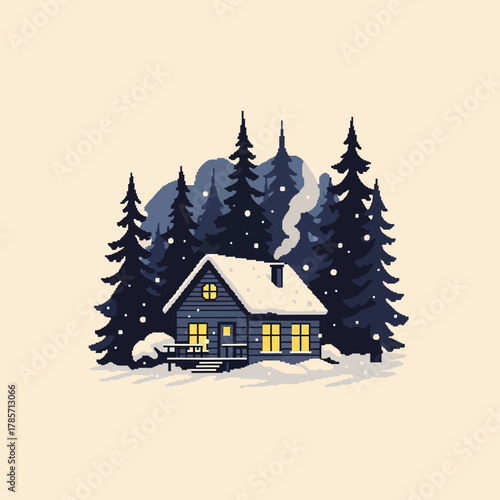 Cozy Cabin in Winter Woods A Tranquil Snowy Escape