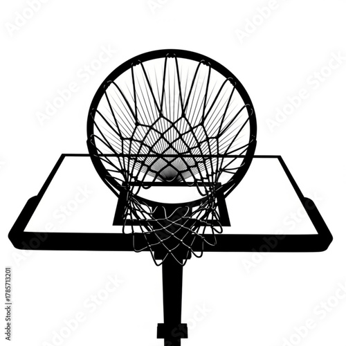 Basketball hoop net and backboard silhouette isolated on white background