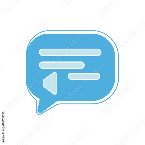 A light blue speech bubble icon with a white outline, containing horizontal lines and a triangle.
